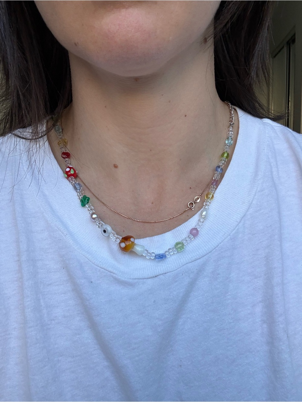 Soft neautrals/pastels Beaded Charm Necklace with Multicolor Accents